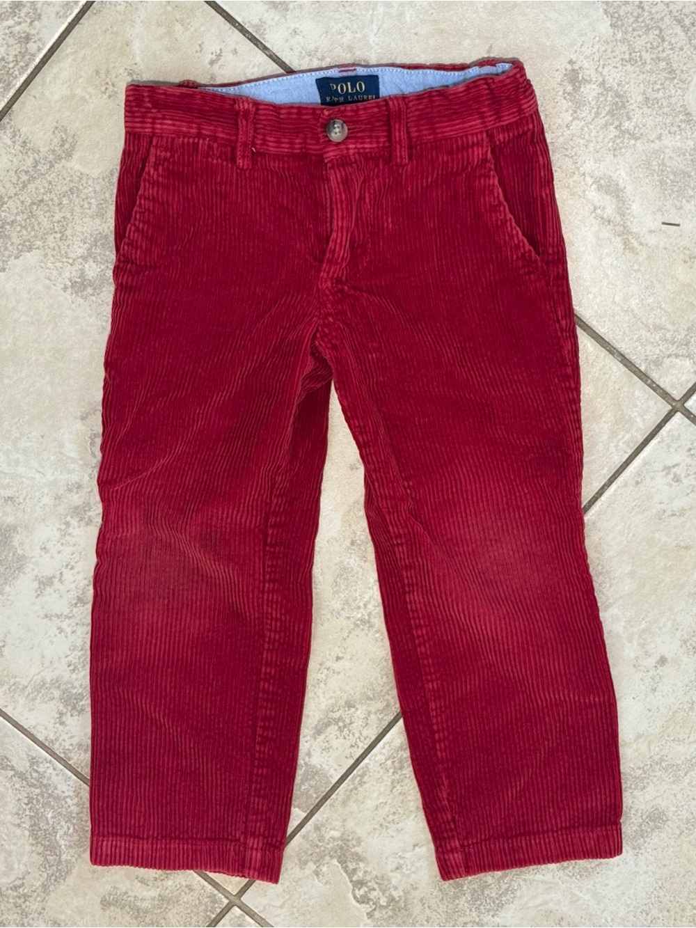 Polo Ralph Lauren Boys Red Corduroy Pants 3T Adjustable Waist Classic Chino